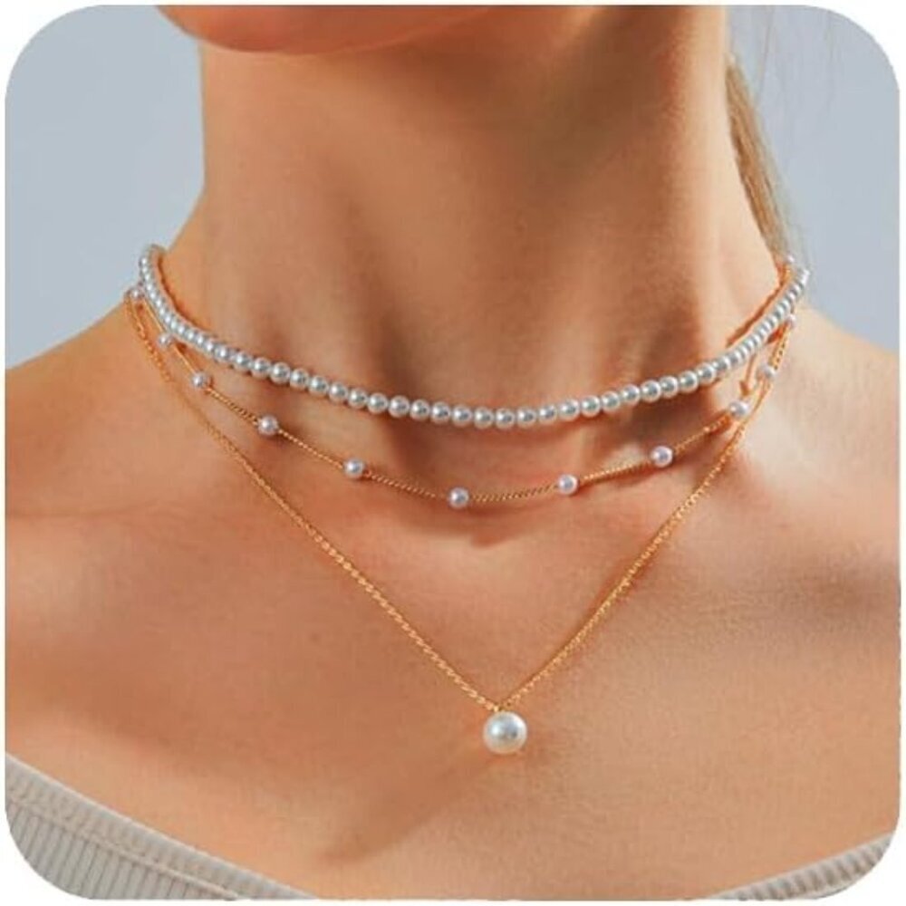 Gold Jewelry White Women Dainty Pearl Choker Earrings Bracelet Wedding Gift